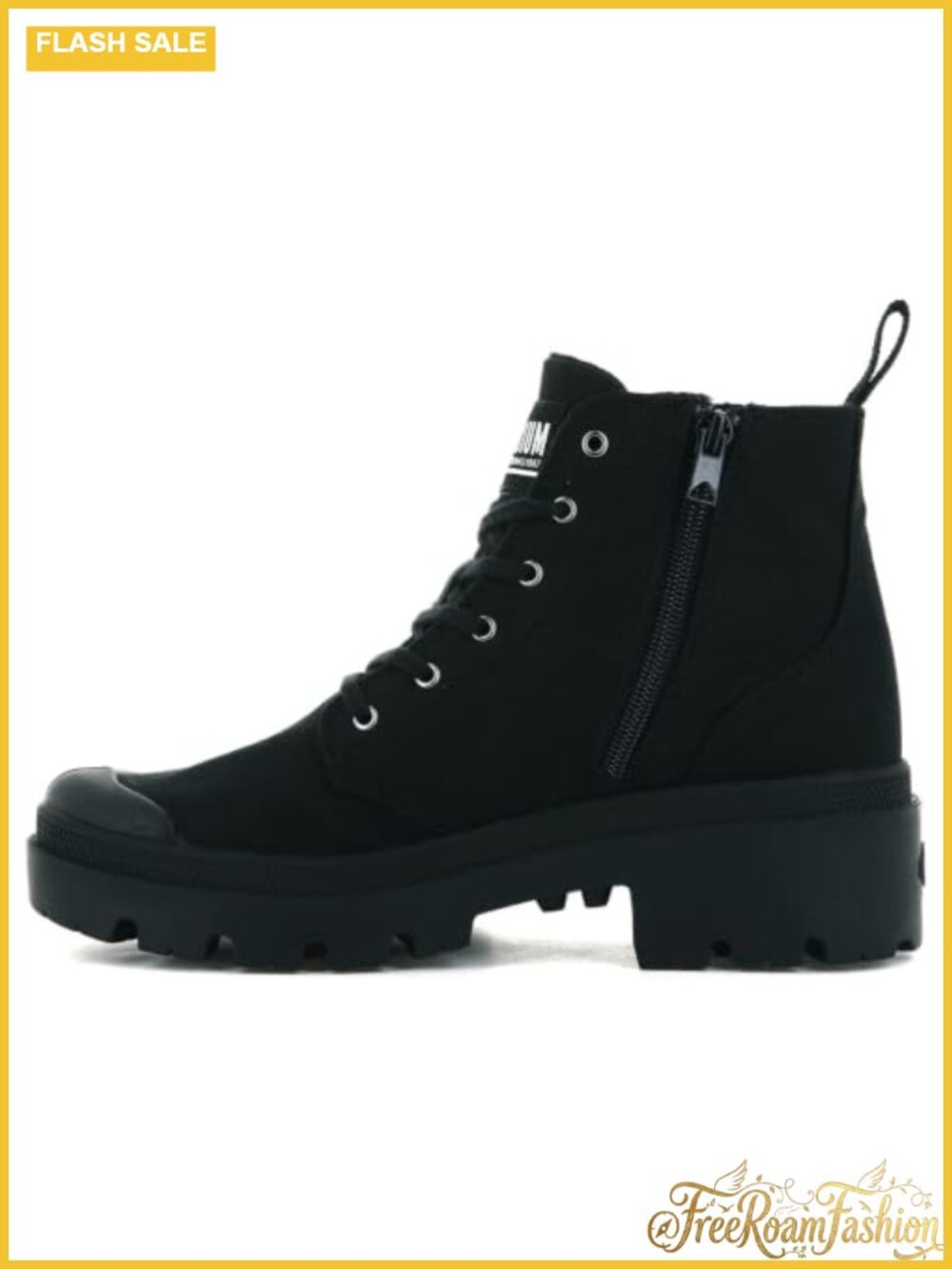 Palladium Canvas Combat Ankle Boots Twill Cotton Vegan Side Zip High-Top